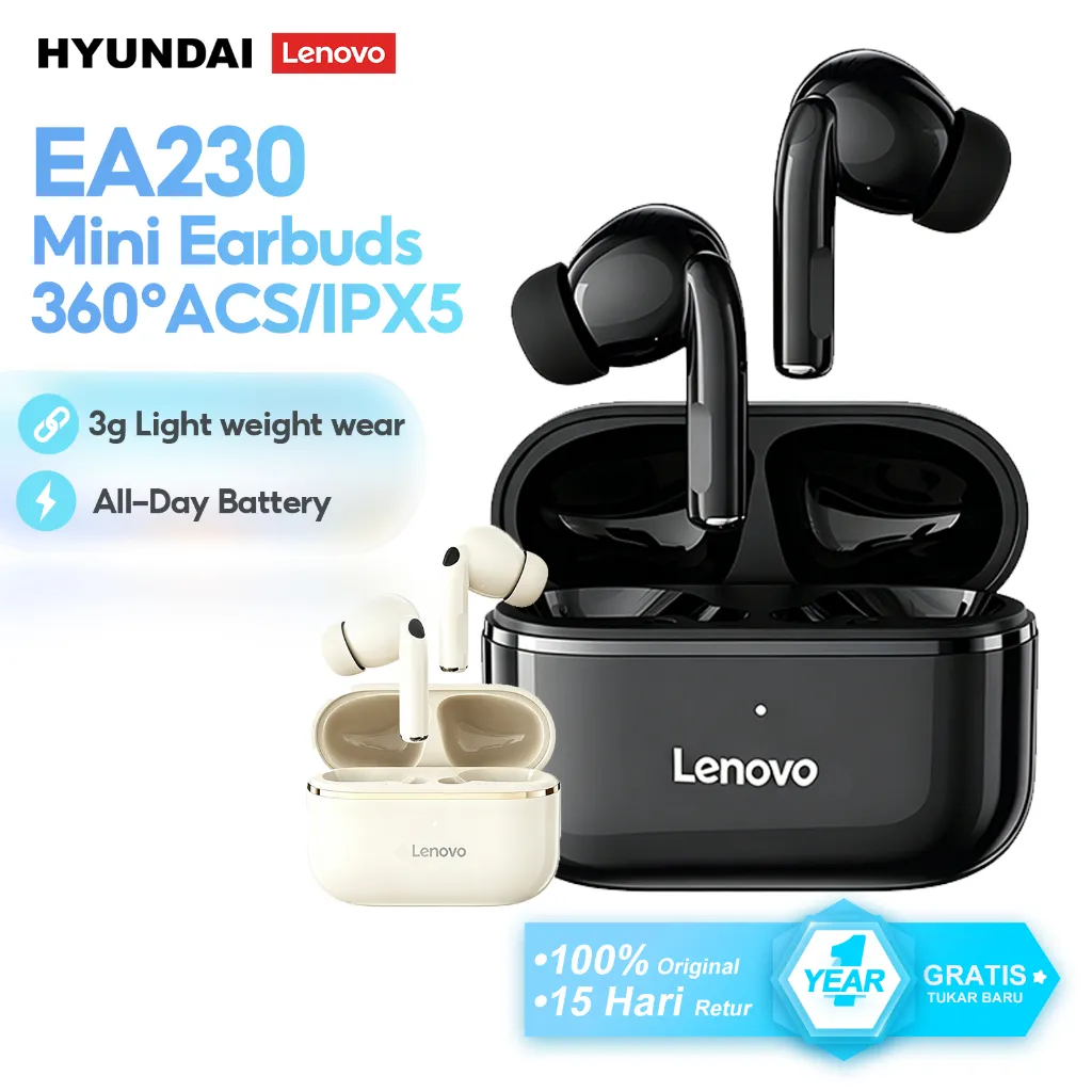 Lenovo Thinkplus EA230 ENC True Wireless Bluetooth Mini Earbuds Earphone TWS 360°ACS Stabil Saat Berolahraga