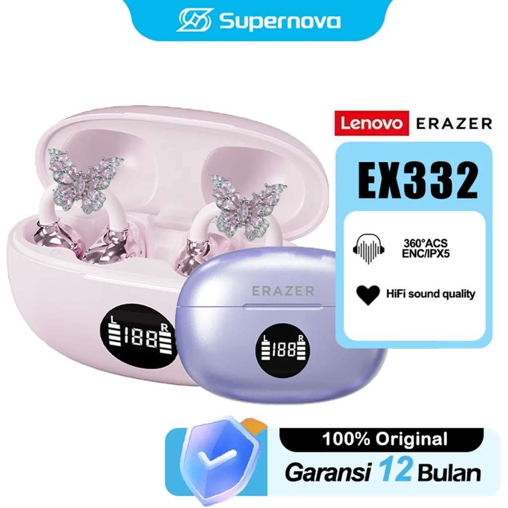 Lenovo ERAZER EX332 ENC Bone Conduction Earbuds Open Ear Sport Headphones IPX5 Waterproof Ear Clip Headset