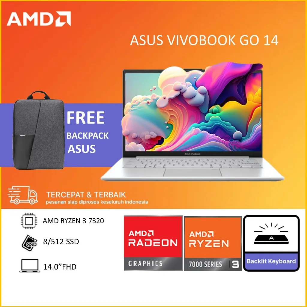 LAPTOP ASUS VIVOBOOK GO 14 E1404FA RYZEN 3 7320U 8GB 256GB/512GB W11+OHS 14.0 FHD VIPS