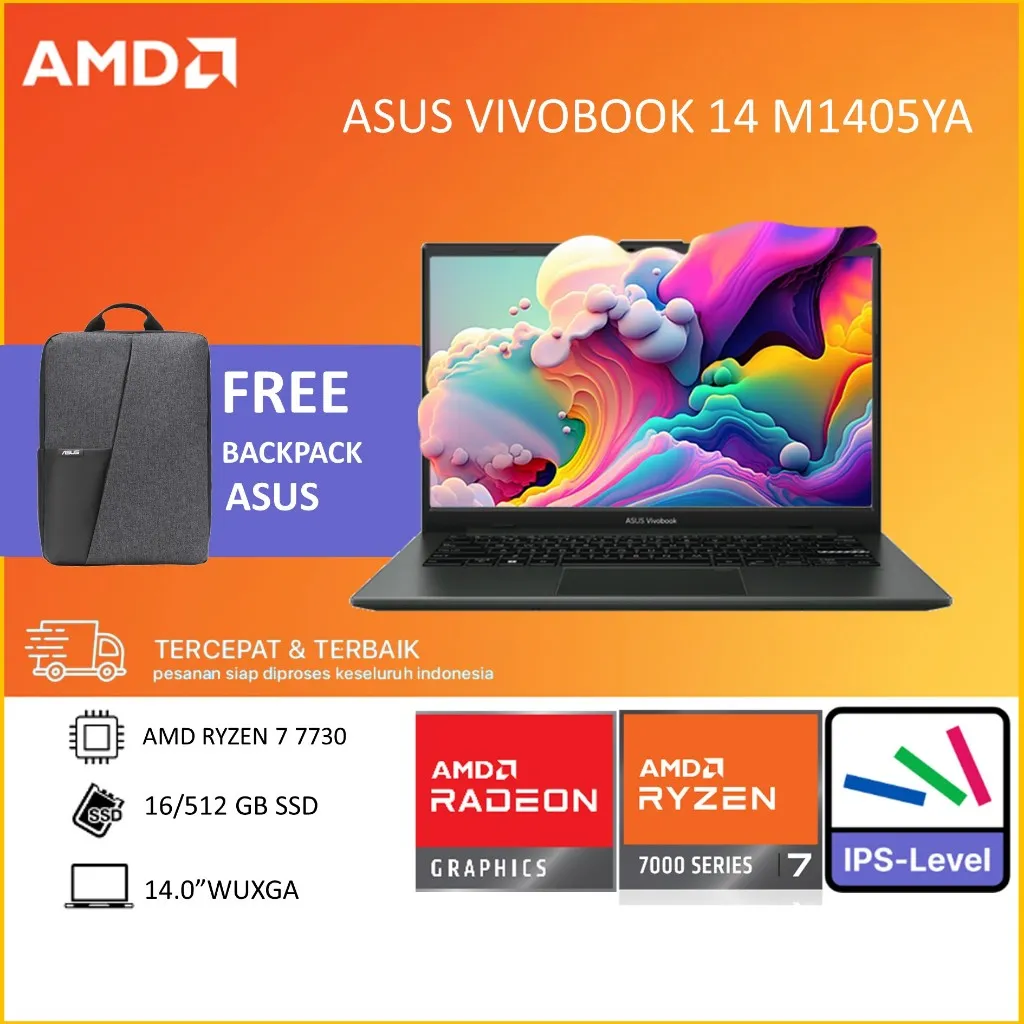 ASUS VIVOBOOK 14 M1405YA RYZEN 7 7730 16GB 512GB W11+OHS 14.0WUXGA VIPS FP BLK -VIPS751M