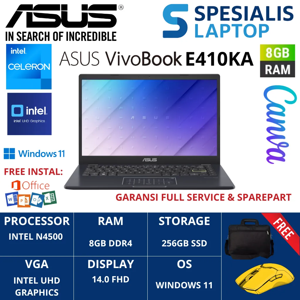 Laptop Baru Asus Vivobook GO 14 E410KA Intel Pentium N6000 Ssd 512GB Layar 14" Full HD Window 11 ORI
