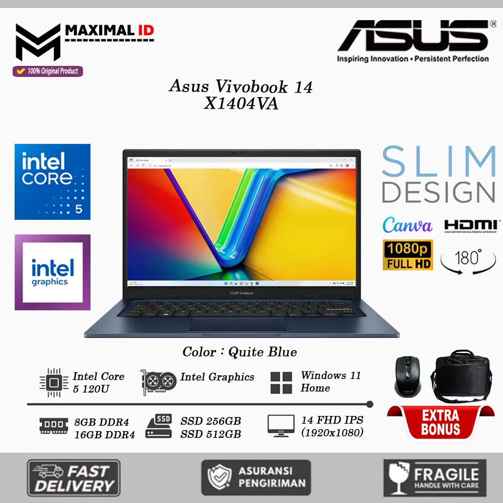 Laptop ASUS Vivobook 14 X1404VA CORE 5 120U RAM 24GB 512GB SSD 14 FHD Numpad Windows 11
