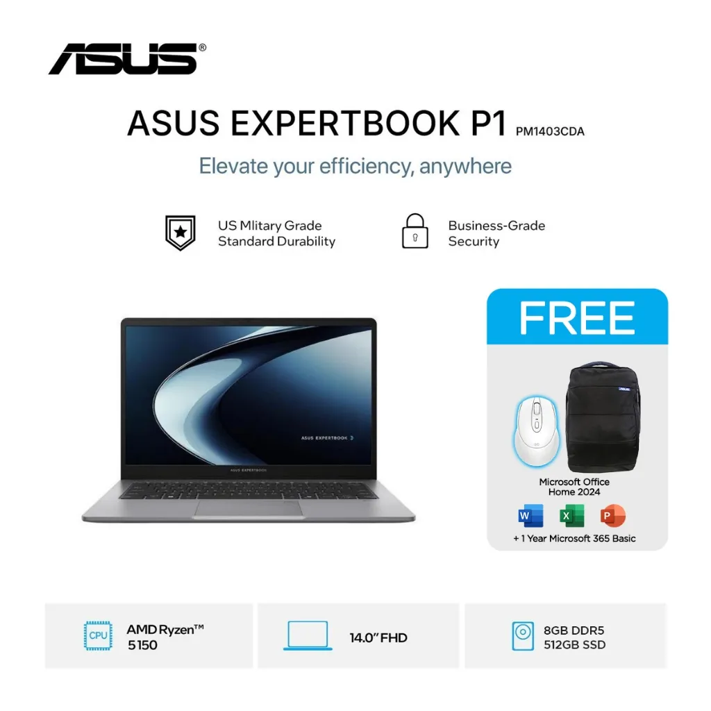 ASUS ExpertBook P1 PM1403CDA Ryzen 5 150 512GB SSD 8GB FHD Win11+OHS