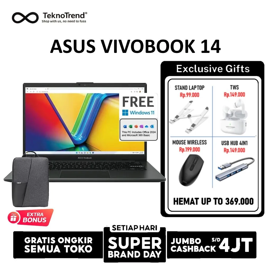 ASUS VIVOBOOK GO 14 E1404FA AMD RYZEN 5 7520U RYZEN 3 7320U 16GB 8GB 512GB W11+OHS+M365B 14.0FHD - LAPTOP ULTRABOOK