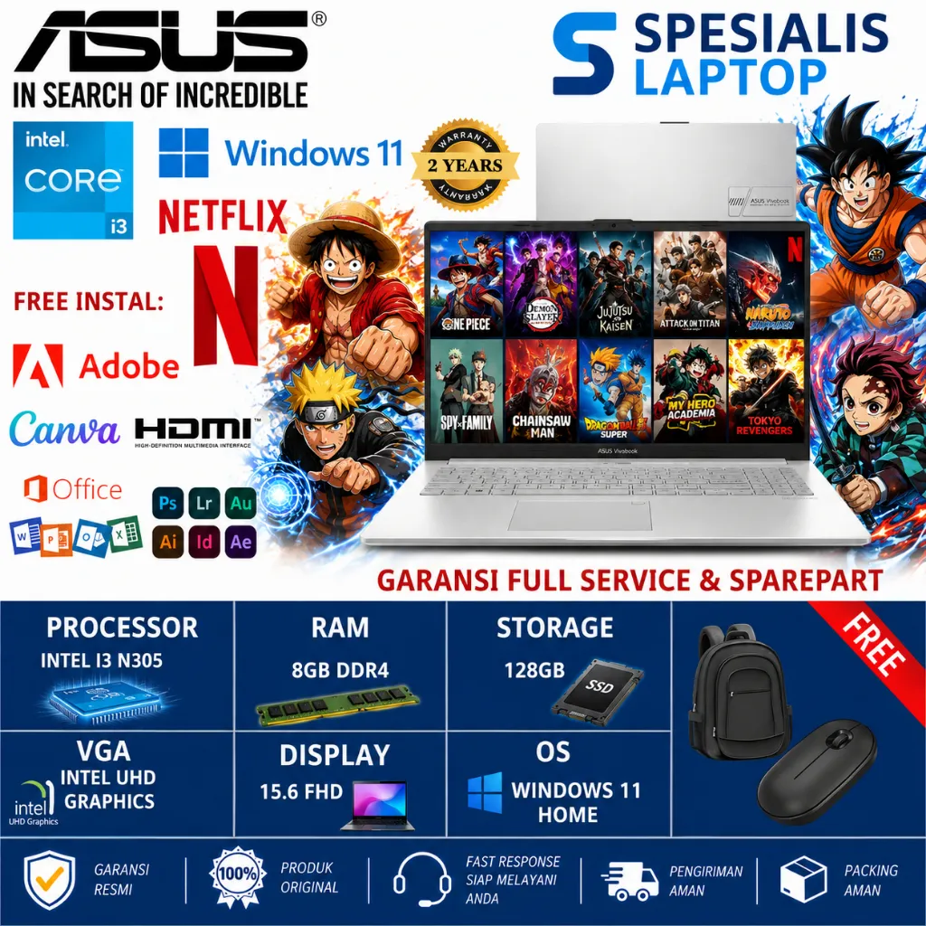 Laptop Asus Vivobook 15 E1504GA Intel Core i3 N305 RAM 8GB DDR4 512GB SSD FHD IPS Windows 11 Home
