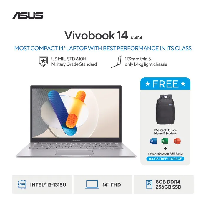 ASUS Vivobook 14 A1404VA [Intel Core i3-1315U / VIPS/ Intel UHD Graphics / 8GB / 256GB / 14inch / WIN11 / OHS24 / M365]