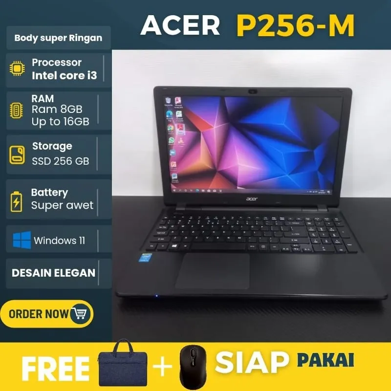 Laptop Acer Travelmate P256-M Intel Core i3 Ram 8GB SSD 258GB OS Windows - siap pakai