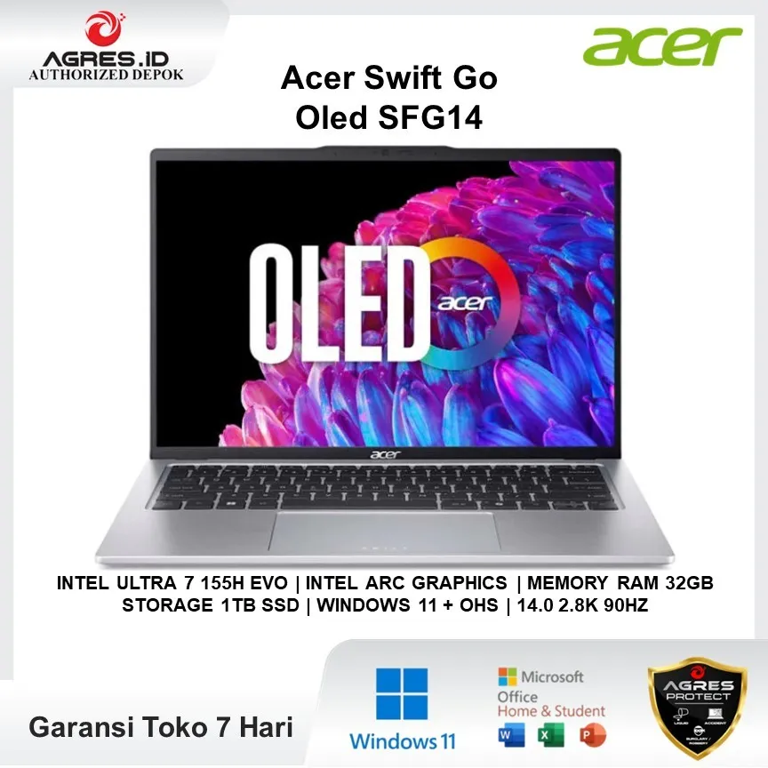 Laptop Acer Swift Go Oled SFG14 ULTRA 7 155H 32Gb 1Tb Win 11 +OHS 14.0 2.8K 90HZ EVO