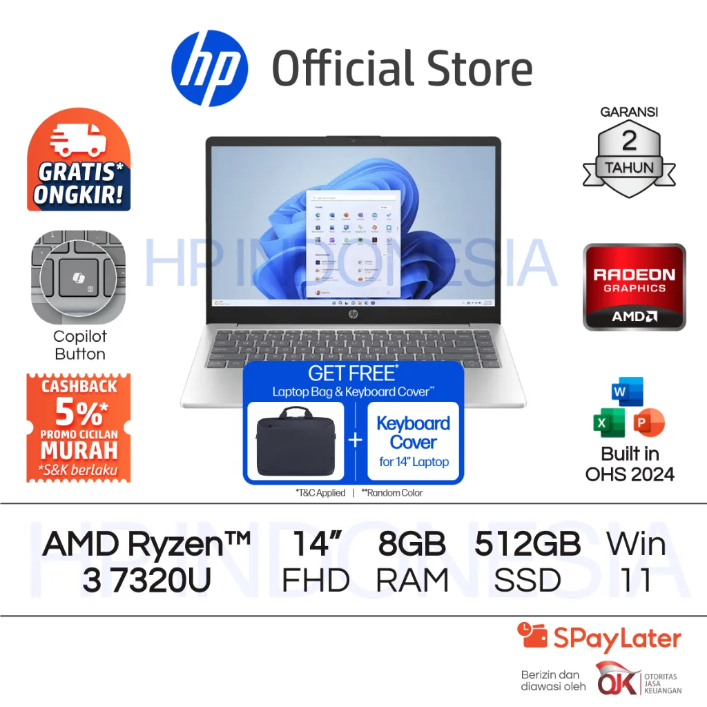 Laptop HP AMD Ryzen 3 Radeon 8GB RAM 256GB / 512GB SSD Gold / Silver Windows 11 Home 14 Inch Garansi 2 Tahun Promo Murah Gratis Ongkir Official Non Second