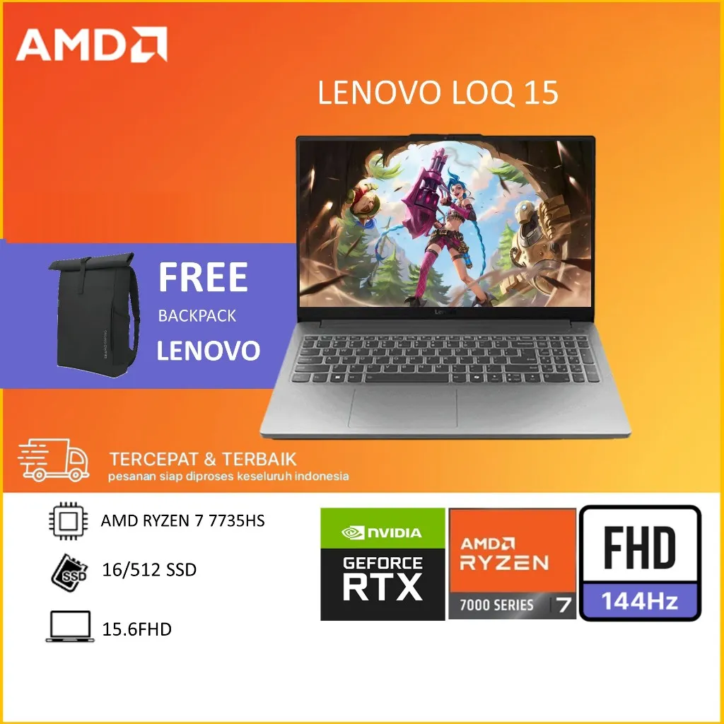 LENOVO LOQ 15 - AMD RYZEN 7 7735HS RTX3050 6GB/ 16GB 512GB W11+OHS 15.6FHD 144HZ 100SRGB -1AID