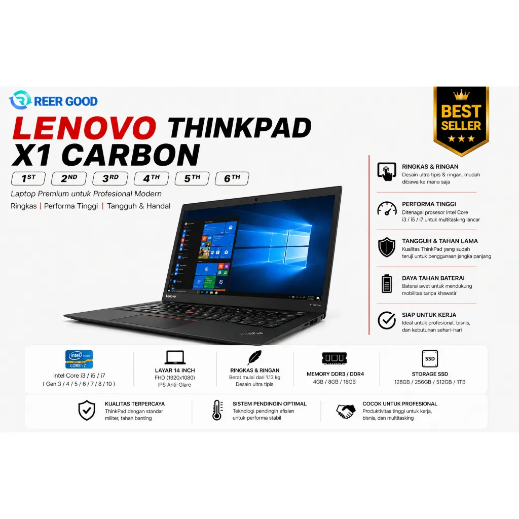Laptop Lenovo Thinkpad X1 Carbon 6th 7th 9th Gen i7 Generasi 8 X1 EXTREME SECOND BERKUALITAS DAN BERGARANSI !!!