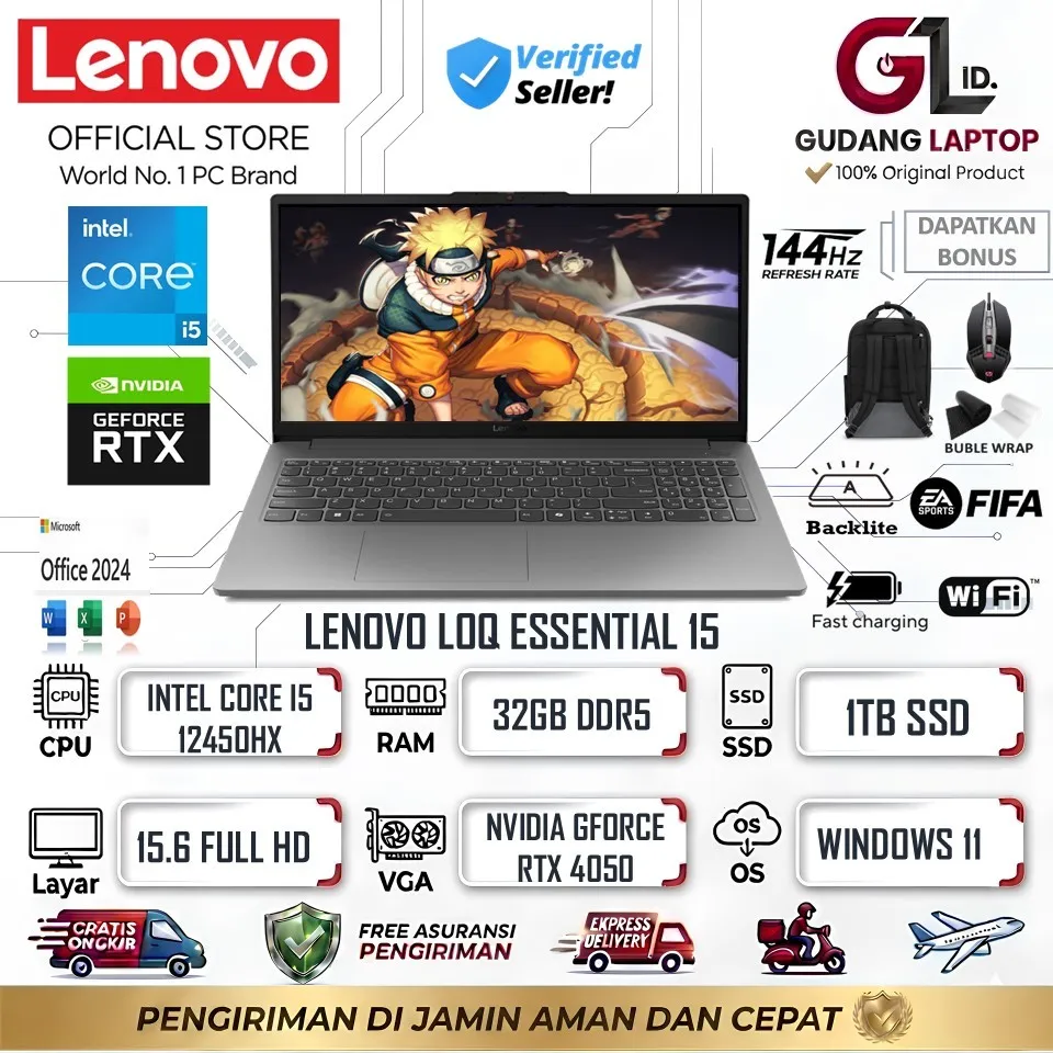 Laptop Lenovo Loq Essential 15 Intel Core I5 12450HX 32GB 1TB RTX 4050 32GB 1TB 15 Inch Full Hd W11