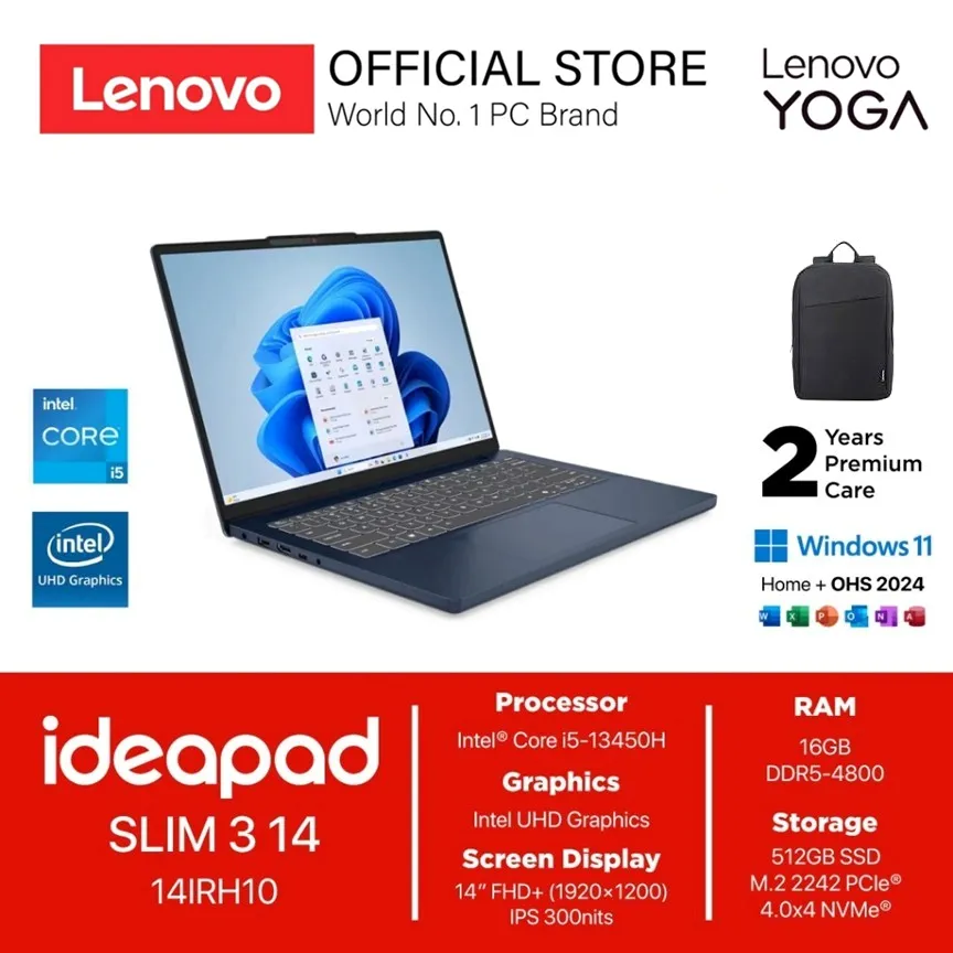 Lenovo Ideapad Slim 3 14IRH10 Intel Core i5 13420H  - Ram 16GB Storage 512GB SSD Windows 11 + OFFICE 14.0WUXGA