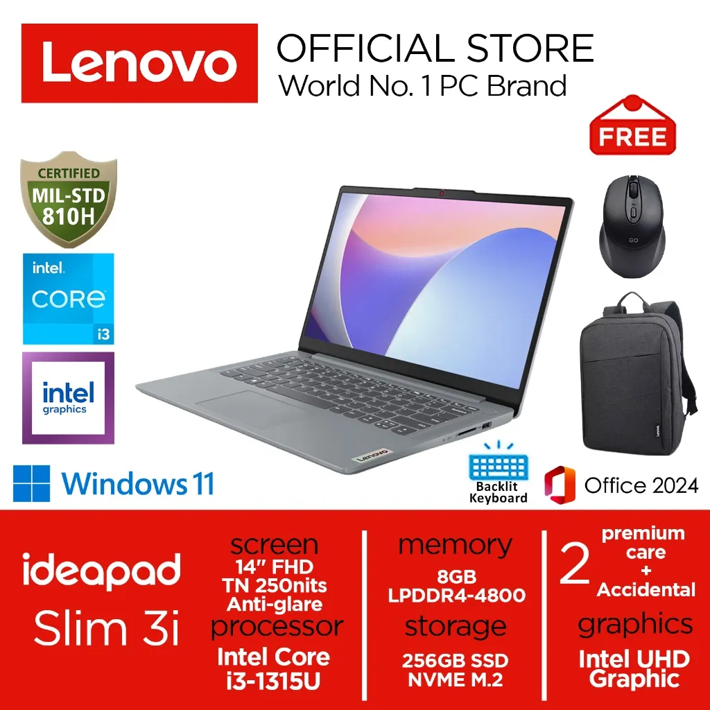 Lenovo Ideapad Slim 3i i3-1315U 256GB SSD 8GB Win11+OHS