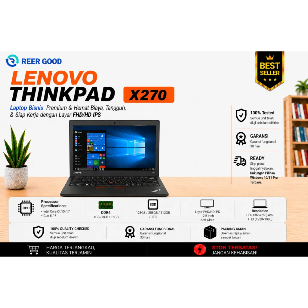 LENOVO THINKPAD X270 CORE I3 I5 I7 GEN 6 7 LAPTOP BEKAS MURAH BERKUALITAS BERGARANSI MULUS LIKE NEW