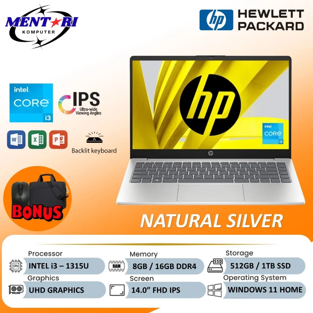 Laptop HP 14s Core i3 1315U Gen 13 RAM 16GB SSD 1TB 14 inch Win 11 FHD Ips Baru