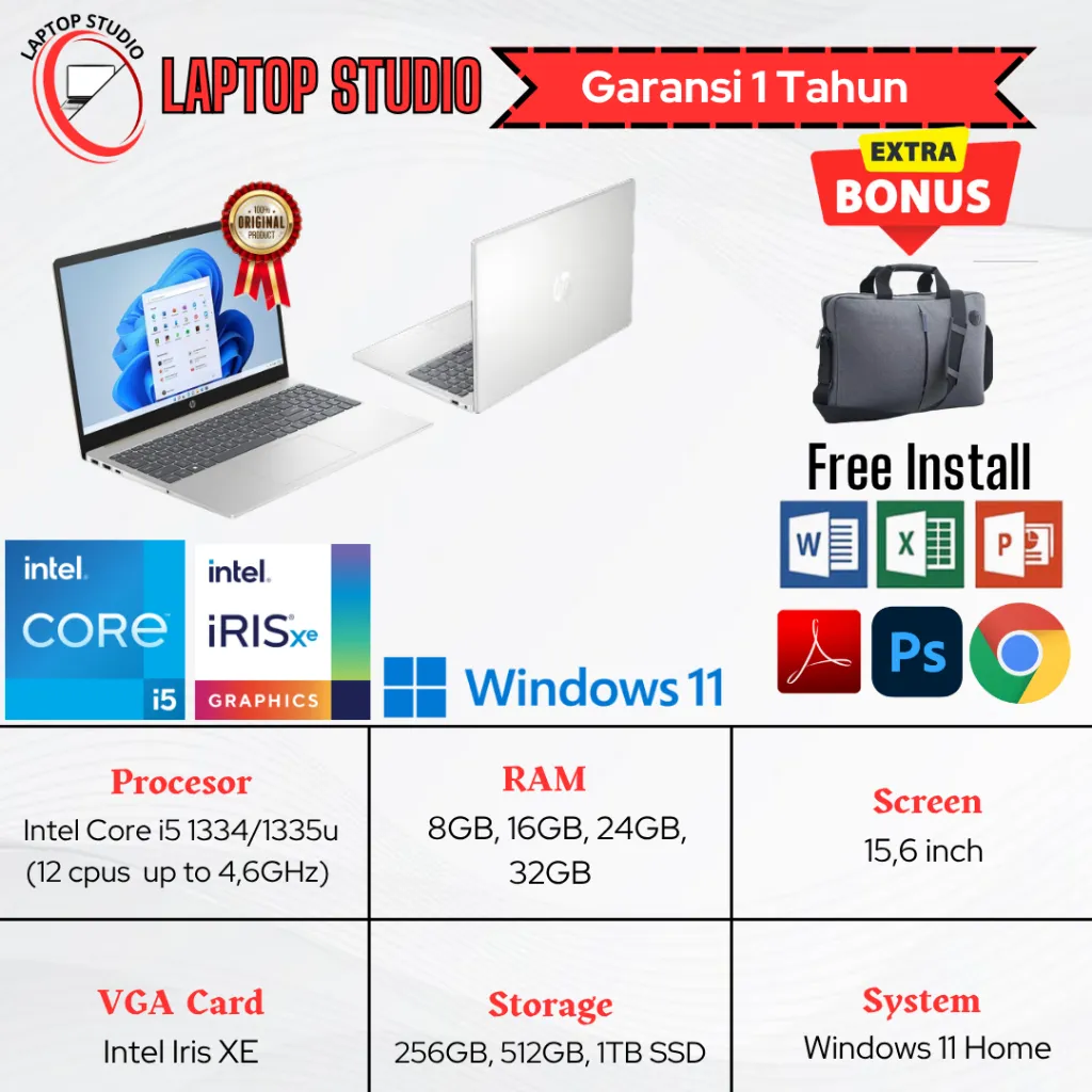 Laptop Baru HP 15 Intel Core i5 Gen 13 | Intel Core i5 Gen 14 SSD