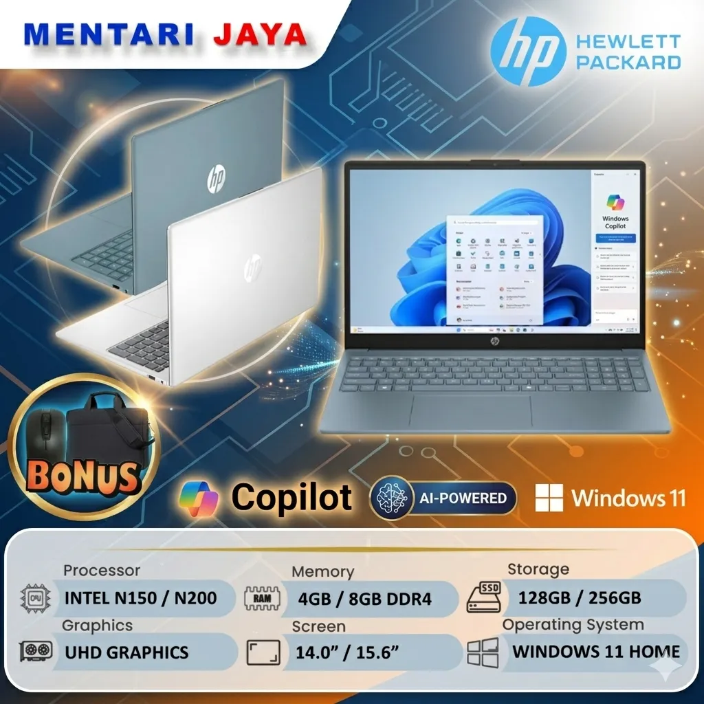 PROMO Laptop HP 14/15 Intel N4120/N150/N200 8GB 128GB Win11 Murah Cepat Ringan