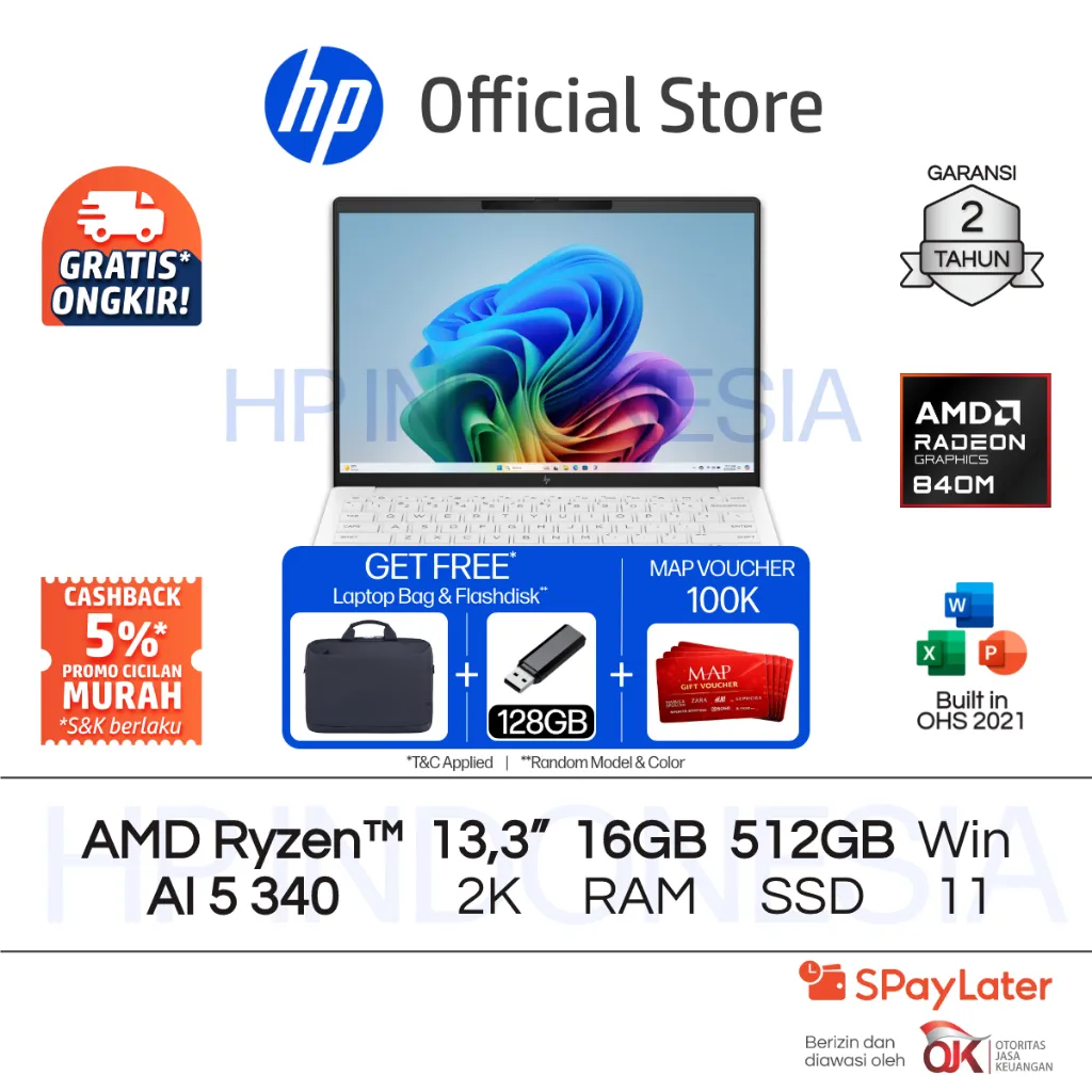 Laptop HP Pavilion Aero - OmniBook 7 Aero [NEW] AMD Ryzen 5 Radeon 16GB RAM 512GB SSD Silver / Blue Windows 11 Home 13.3 Inch Garansi 2 Tahun Promo Murah Gratis Ongkir Official Non Second [GET MAP VOUCHER]