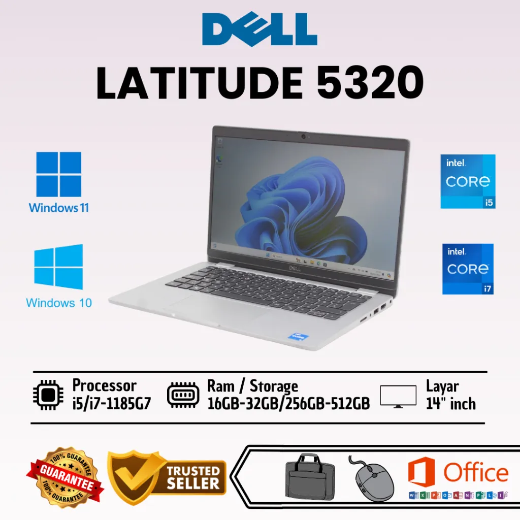 Laptop Dell Latitude 5330 Core i7Gen12 | 5320 Core i5Gen11 | 5310 i5Gen10 Ram 16GB-32GB SSD 256GB-512GB Second Bergaransi