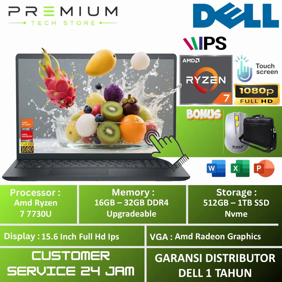 Laptop Dell Insipron 15 3535 Touchscreen AMD Ryzen 7 7730U RAM 32GB DDR5 1TB SSD Fhd IPS Windows 11