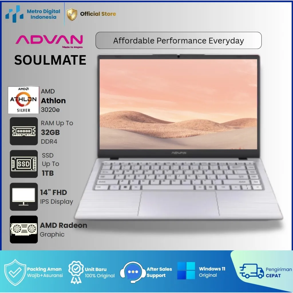 ADVAN Soulmate X Amd Athlon 3020e RAM16GB SSD512GB Windows 11 Original