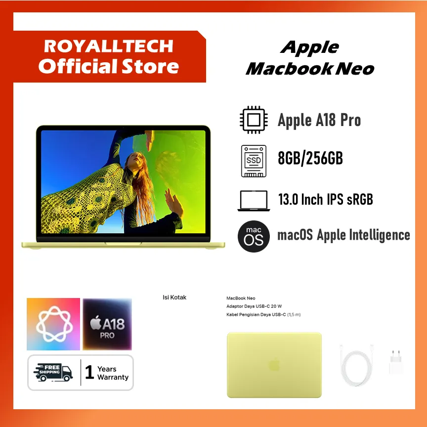 Apple Macbook Neo A18 Pro 6C CPU 8GB 256GB/ 8GB 512GB With Touch ID Series 13.0 Inch Garansi Resmi Indonesia