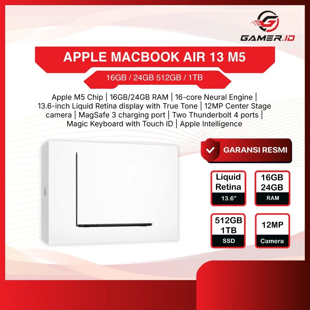 MACBOOK AIR 13 M5 10C CPU 16GB / 24GB - 512GB /1TB 8C/10C GPU GARANSI RESMI