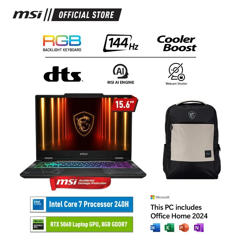 MSI Cyborg 15 B2RWFKG Core 7 240H 512GB SSD 16GB RTX5060 8GB 15.6" FHD W11Home +OHS24