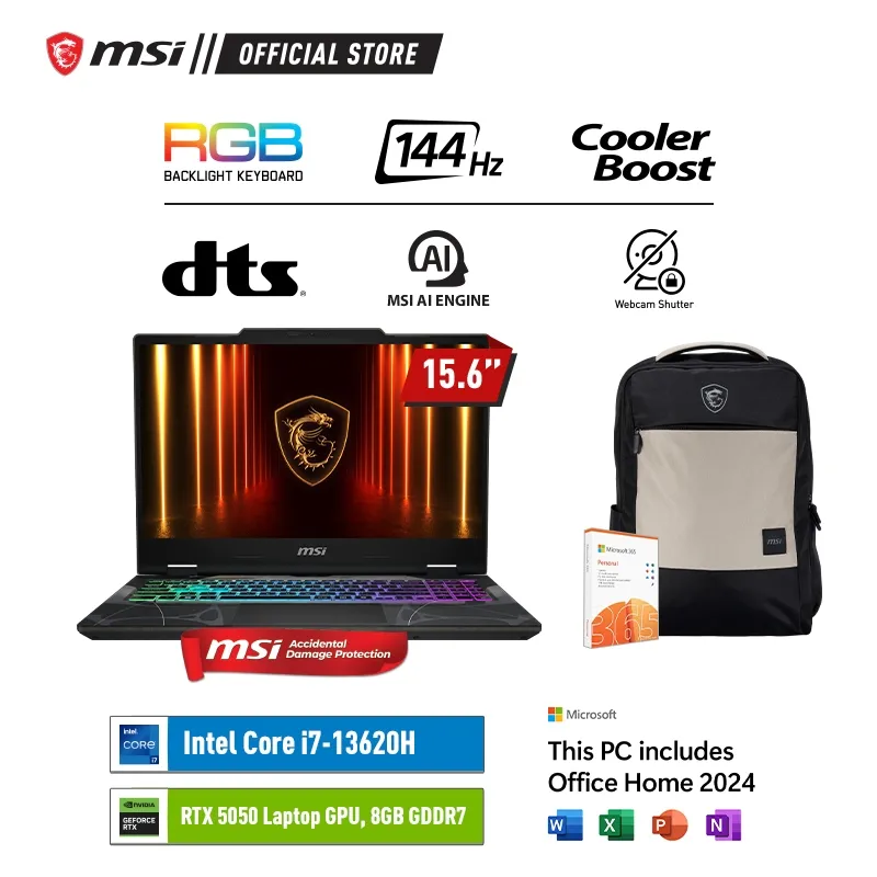 MSI CYBORG 15 CORE I7-13620H RTX5050 - 16GB 512GB W11+OHS 15.6FHD 144HZ 4ZRGB 2Y+ADP
