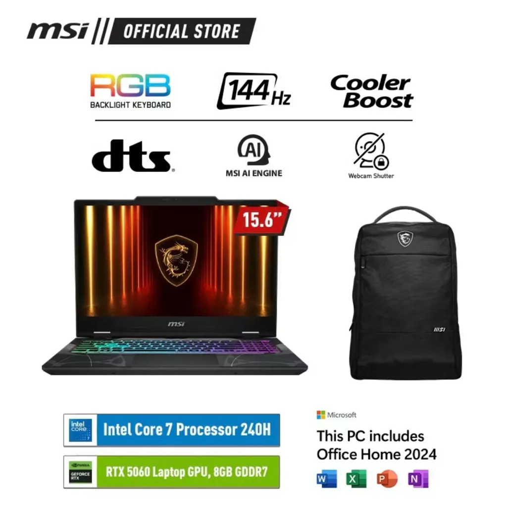 MSI CYBORG 15 CORE 7-240H RTX5060 - 16GB 512GB W11+OHS 15.6FHD 144HZ 4ZRGB