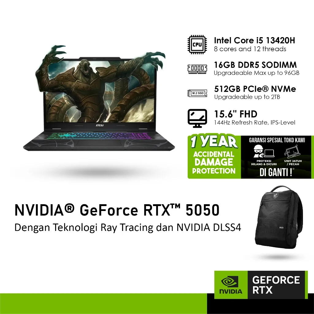 MSI CYBORG 15 B13WEKG-475 GeForce RTX™ 5050 8GB - i5 13420H 16GB 512GB WINDOWS 11 15.6 FHD 144HZ 4ZRGB