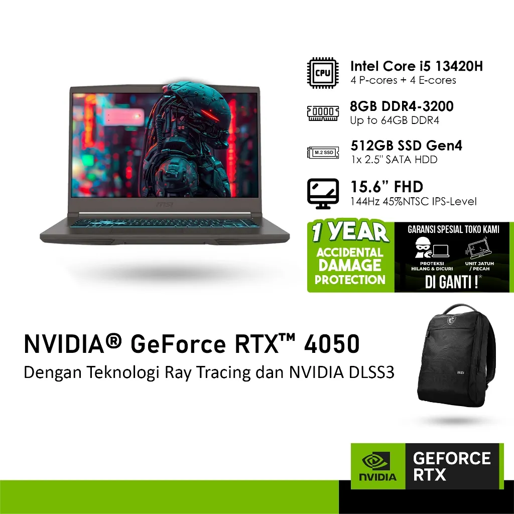 MSI THIN 15 B13VE-3415 GeForce RTX™ 4050 6GB - i5 13420H 16GB 512GB WINDOWS 11 15.6 FHD 144HZ