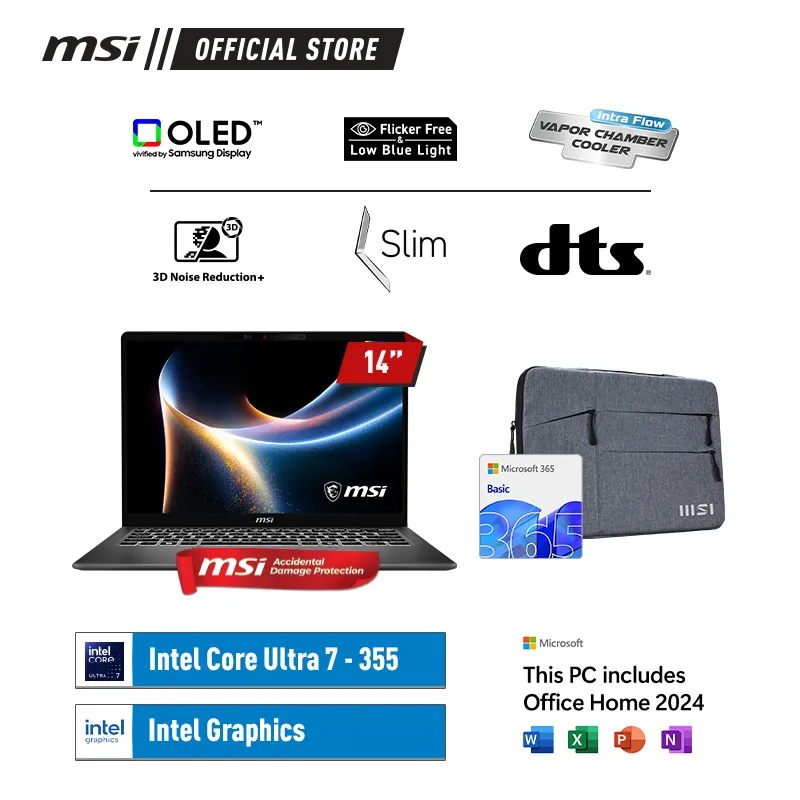 MSI Prestige 14 AI+ D3MG Intel Core Ultra 7 355 1TB SSD 32GB 14" FHD+ W11 Home OHS24 + M365