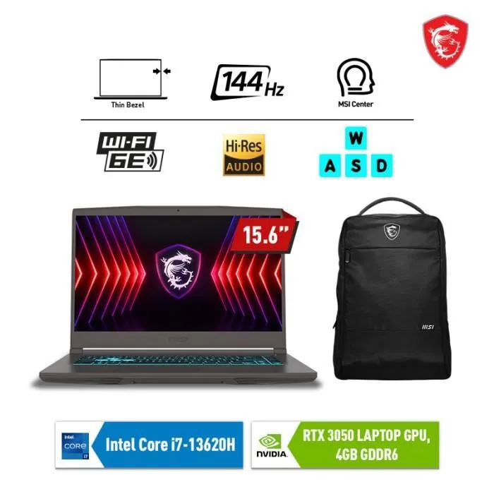 MSI Thin 15 Core i7-13620H RTX3050 - 8GB 512GB W11 15.6FHD 144HZ