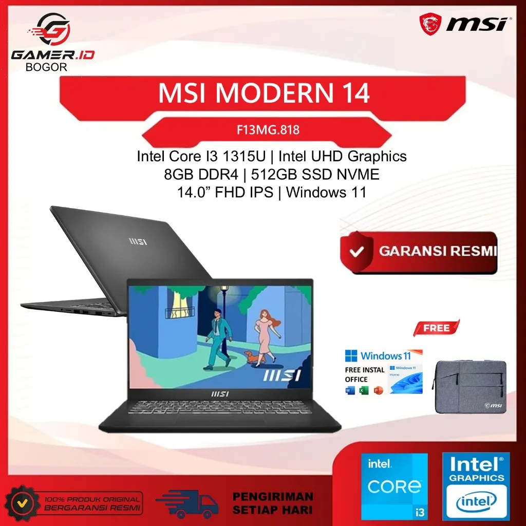 MSI MODERN 14 INTEL CORE I3 1315U 8GB 512GB WINDOWS 11 14.0 FULL HD IPS -F13MG.818