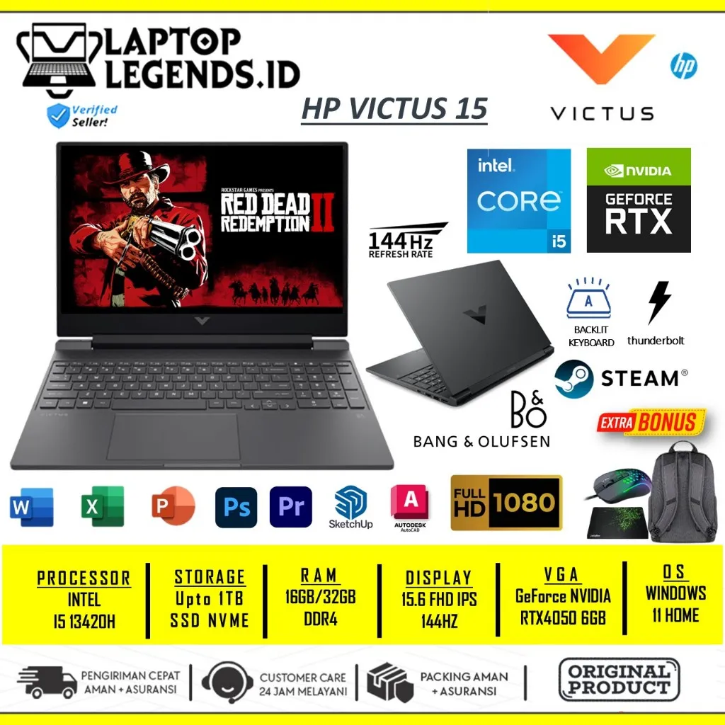HP VICTUS 15 Intel Core i5 13420H RAM 32GB 1TB SSD RTX4050 6GB FHD IPS 144Hz Windows 11 Home Original