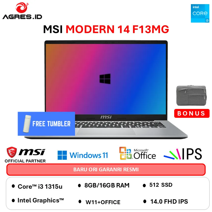 MSI MODERN 14 INTEL CORE I3 1315U - RAM 8GB 512GB WINDOWS 11 14.0FHD BLIT IPS -F13MG.818