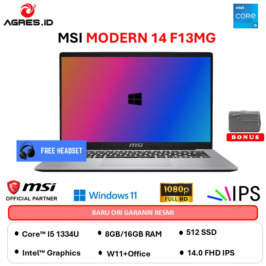 MSI MODERN 14 CORE I5 1334 - RAM 16GB 512GB W11+OHS 14.0FHD IPS BLIT -F13MG.678