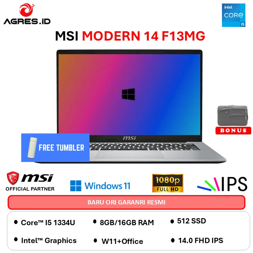 MSI Modern 14 Intel Core i5 1334U - Ram 16GB 512GB - W11+OHS 14" FHD IPS - F13MG.678 - F13MG.647