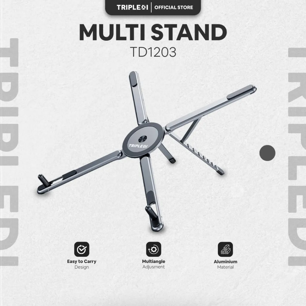 TRIPLEDI Laptop Holder Multifunction 17.3 inch TD1203 Foldable Magnetic Phone Stand Aluminium Adjustable For Macbook Notebook iPad Tablet Samsung iPhone Xiaomi
