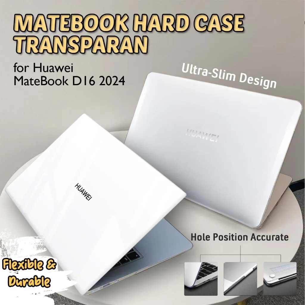 Case Huawei MateBook D16 2024 Casing Clear Hard Shell Cover Skin Transparan Protector Pelindung Body Atas Bawah Crystal Bening Glossy Matte Hardcase Pelindung Keyboard Silikon