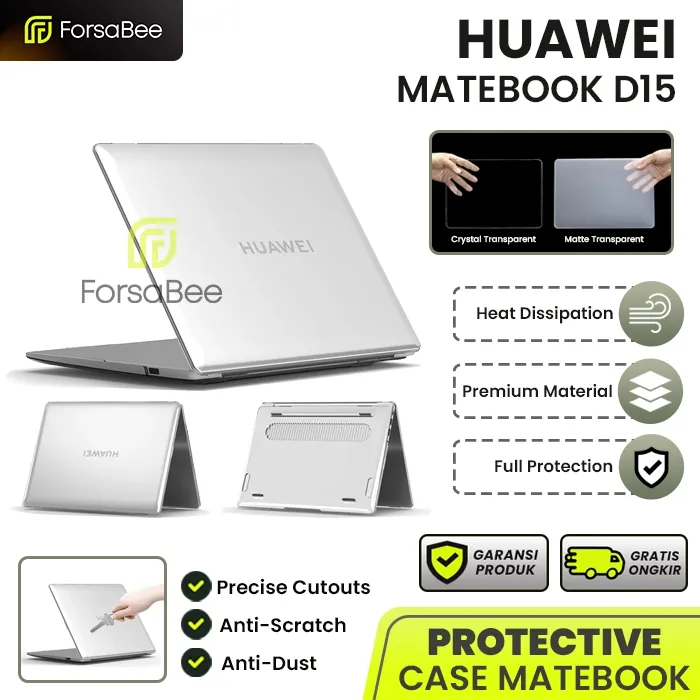FORSABEE - Case untuk Huawei Matebook D15 D 15 Hard Casing Cover Sarung Kesing Hardcase Crystal Matte Transparan Laptop Leptop