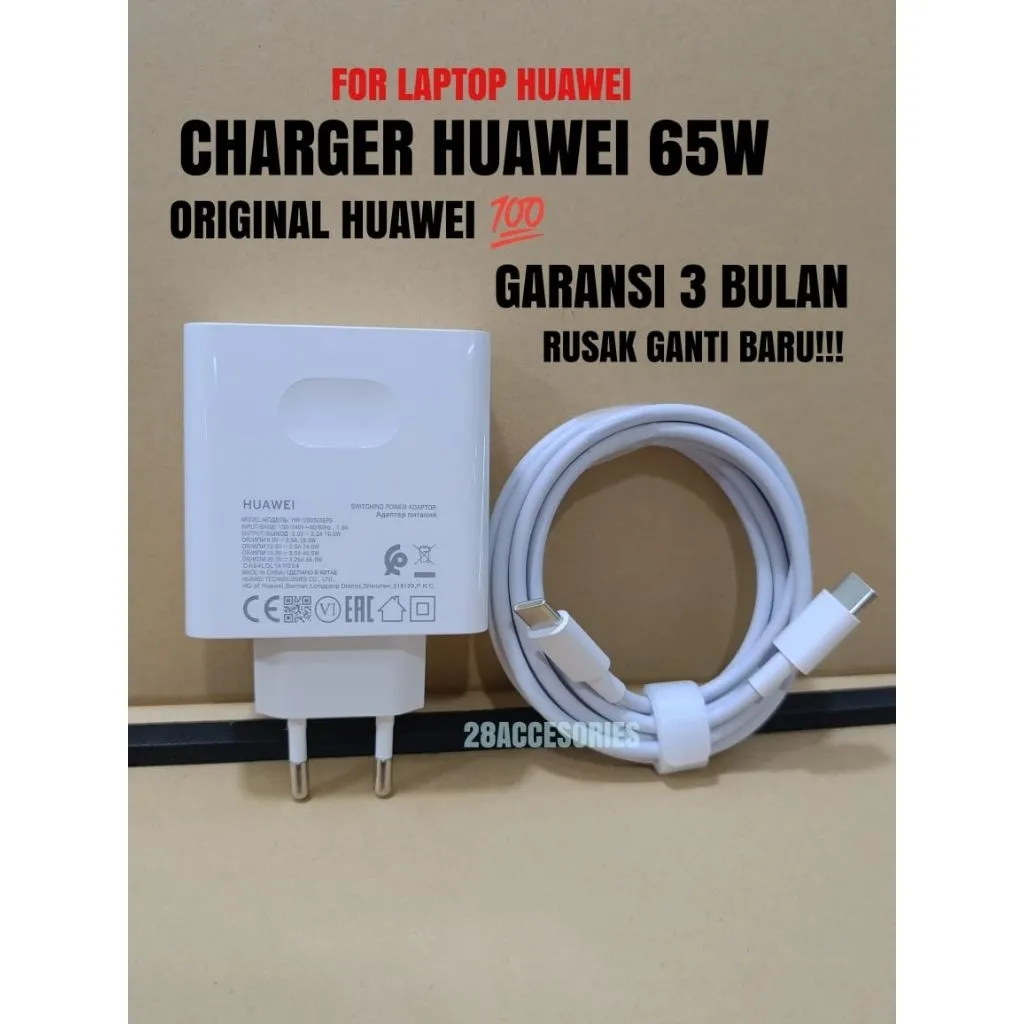 Charger Matebook Huawei 65W Adaptor 65 Watt Kabel c to c Original