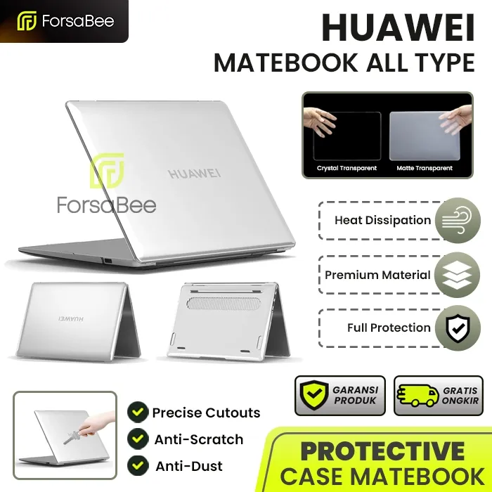 FORSABEE - Case untuk Huawei Matebook 14 2024 / D14 2024 2024 2022 2019 / D15 / D16 2024 / X Pro / Magicbook 2021 / X 14 Hard Casing Cover Sarung Kesing Hardcase Crystal Matte Transparan Laptop Leptop