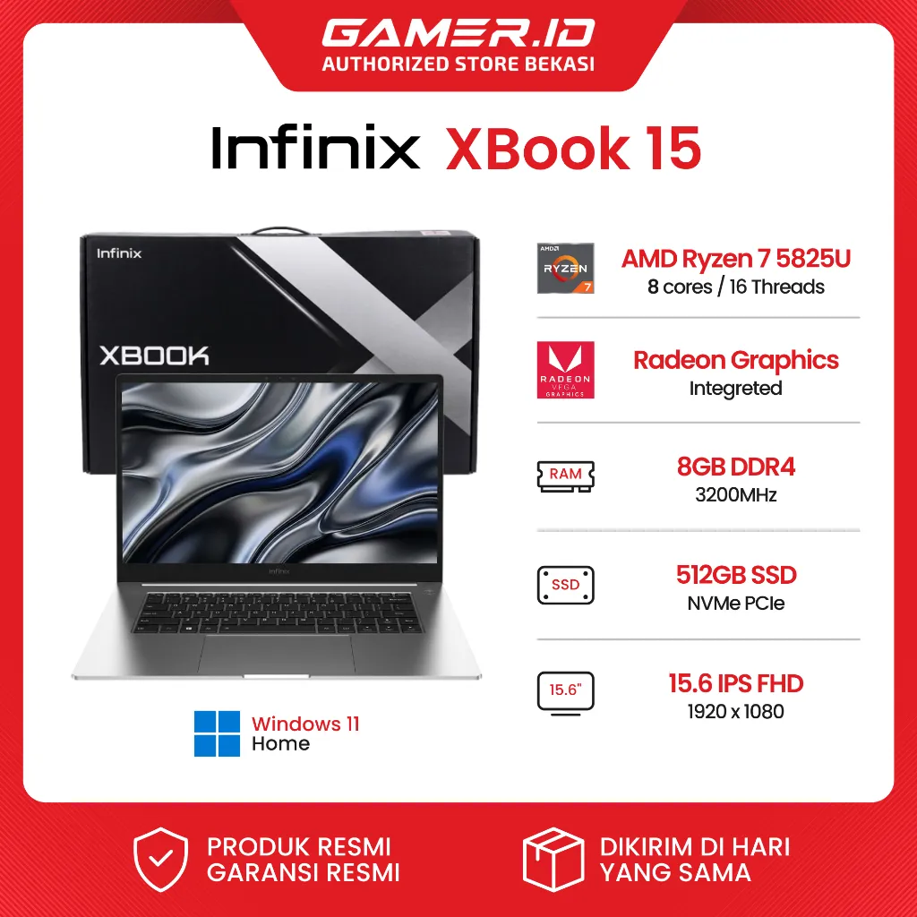 INFINIX XBOOK 15 RYZEN 7 5825 8GB 512GB W11 15.6 FHD IPS BACKLIGHT GARANSI RESMI INDONESIA