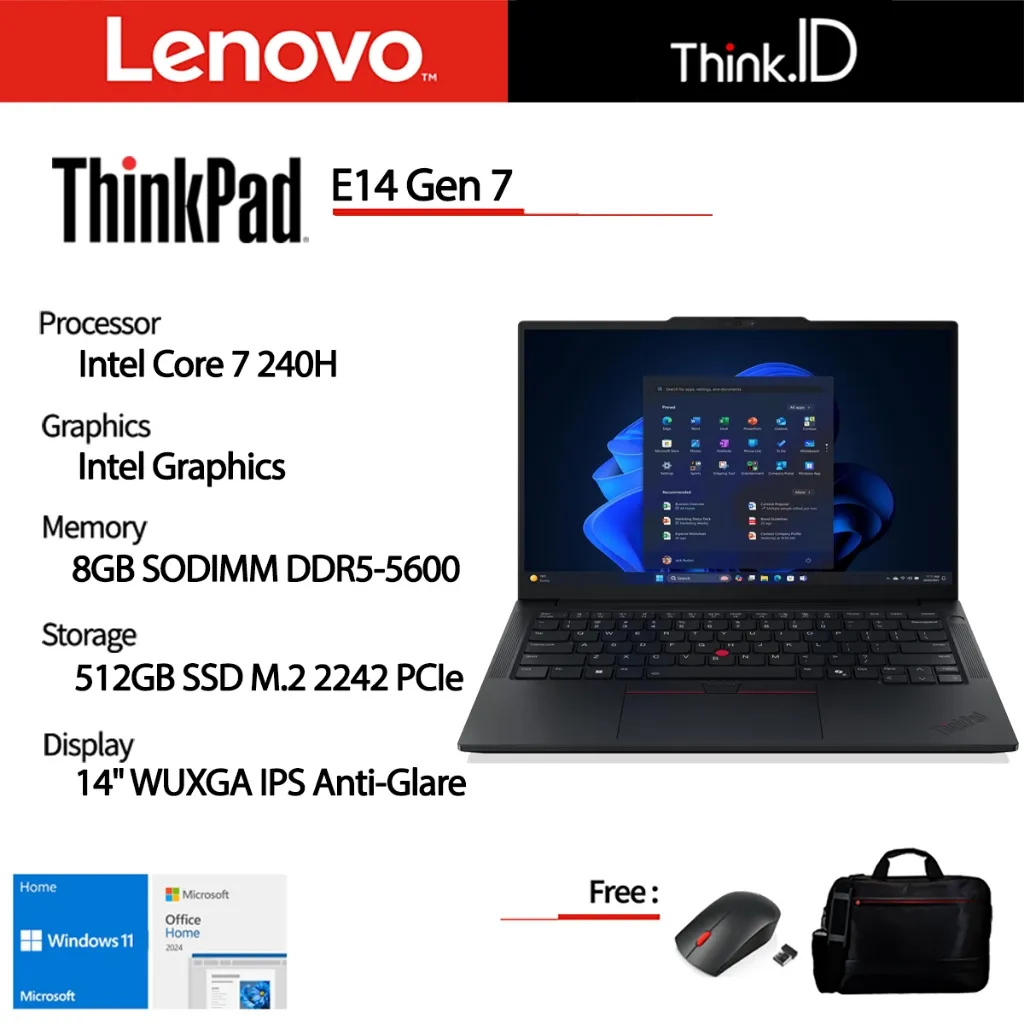 Lenovo ThinkPad E14 Gen 7 Core 7 240H 8GB 512GB SSD 14"IPS IR Win11H OH24