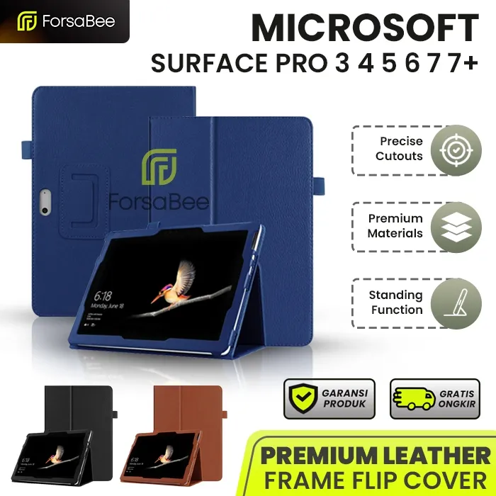 FORSABEE - Case untuk Microsoft Surface Pro 3 4 5 6 7 7+ Plus Tablet Laptop 12.3 Inci Inch Leather Flip Casing Book Cover Sarung Kesing Flipcase Flipcover Bookcover