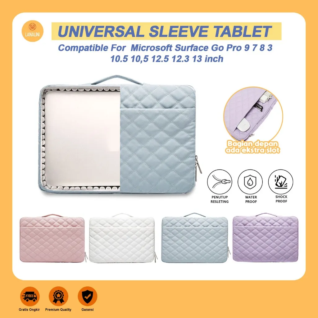 Tas Laptop Cewek Lucu Estetik Warna Pastel 10 11 12 13 Inch Sleeve Tablet Microsoft Surface Pro 10 11 X Xi Pro 4 5 6 7 7+ 8 9  Polos Anti Gores Anti Bentur Lightweight Soft Padding