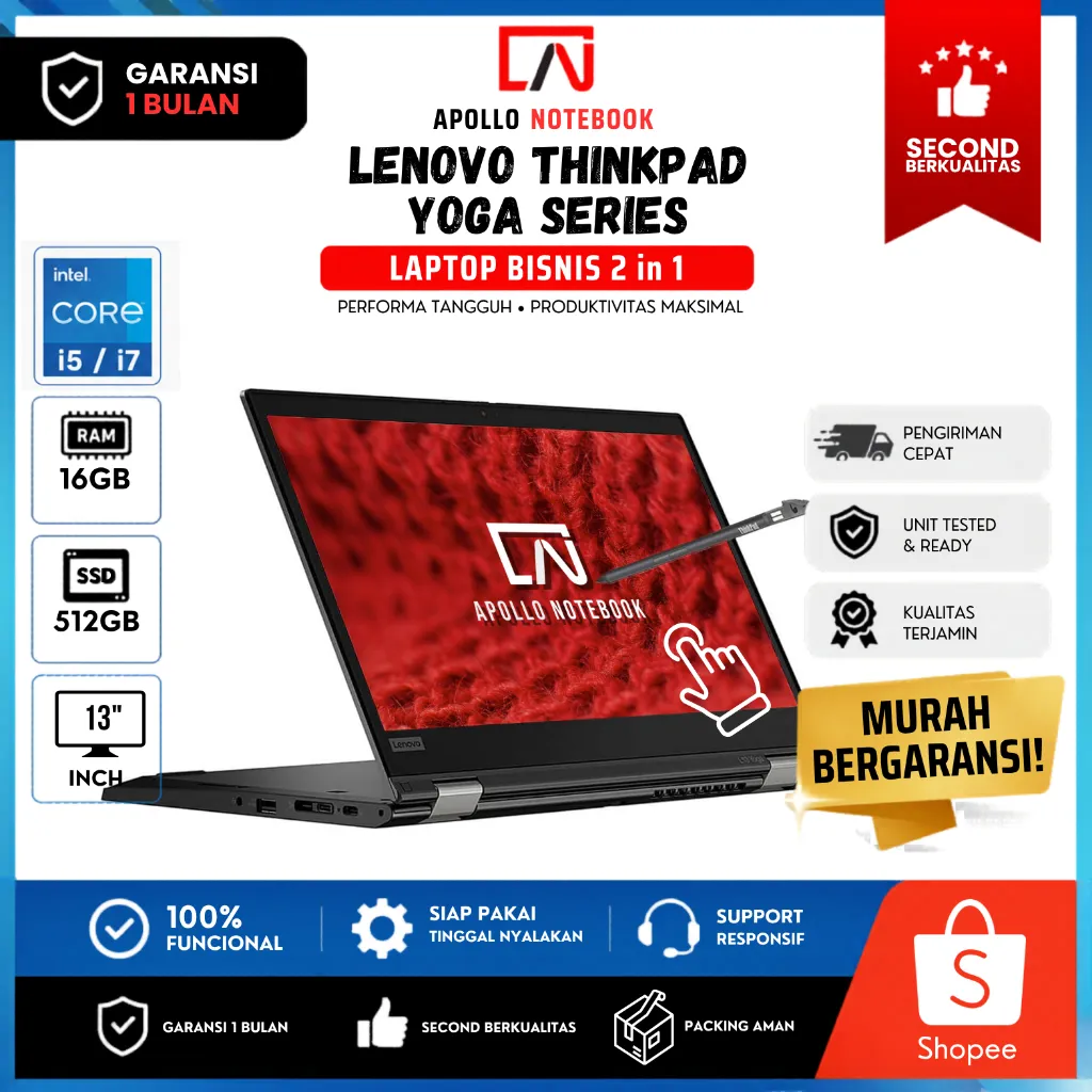 Laptop 2 in 1 Kerja / Kuliah Lenovo Thinkpad Yoga Series |11E X13 L13 X380 X390 | Touchscreen Bergaransi